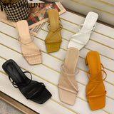 SUOJIALUN Women Summer Outdoor Sandal High Square Heel Flip Flop Ladies Brand Women Slipper Elegant Women Slides Shoes