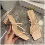 SUOJIALUN Women Summer Outdoor Sandal High Square Heel Flip Flop Ladies Brand Women Slipper Elegant Women Slides Shoes