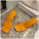 SUOJIALUN Women Summer Outdoor Sandal High Square Heel Flip Flop Ladies Brand Women Slipper Elegant Women Slides Shoes