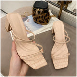 SUOJIALUN Women Summer Outdoor Sandal High Square Heel Flip Flop Ladies Brand Women Slipper Elegant Women Slides Shoes