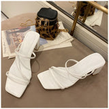 SUOJIALUN Women Summer Outdoor Sandal High Square Heel Flip Flop Ladies Brand Women Slipper Elegant Women Slides Shoes