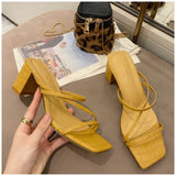SUOJIALUN Women Summer Outdoor Sandal High Square Heel Flip Flop Ladies Brand Women Slipper Elegant Women Slides Shoes