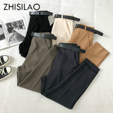 Women Harem Pants High Waist Loose Formal Elegant Office Lady Solid Straight Trousers Ankle-length With Belt Pants Spring Summer