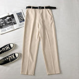 Women Harem Pants High Waist Loose Formal Elegant Office Lady Solid Straight Trousers Ankle-length With Belt Pants Spring Summer