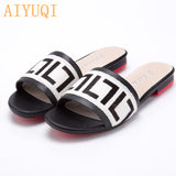 AIYUQI Women Slippers 2020 New summer Genuine Leather Flat Women slides  Mohair Casual Outdoor Slippers Women shoes