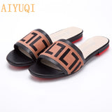 AIYUQI Women Slippers 2020 New summer Genuine Leather Flat Women slides  Mohair Casual Outdoor Slippers Women shoes