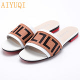 AIYUQI Women Slippers 2020 New summer Genuine Leather Flat Women slides  Mohair Casual Outdoor Slippers Women shoes
