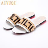 AIYUQI Women Slippers 2020 New summer Genuine Leather Flat Women slides  Mohair Casual Outdoor Slippers Women shoes