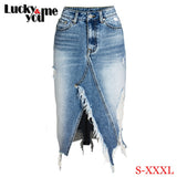 New Arrive 2020 Womens Summer Big Size Irregular Denim Skirt Ladies Asymmetrical Tassel Midi Skirt Girls Street Wear Jeans 3XL