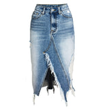 New Arrive 2020 Womens Summer Big Size Irregular Denim Skirt Ladies Asymmetrical Tassel Midi Skirt Girls Street Wear Jeans 3XL