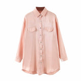 pink shirts women long sleeve oversize tops harajuku satin long shirts fashion blouse plus size clothing