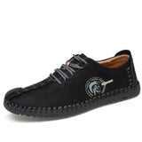 Leather Casual Shoes Black Men Loafers Soft Bottom Lace Up Driving Men's Shoes Big Size 38-47 Support Dropshipping