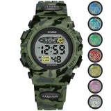 SYNOKE Sports Military Kids Digital Watches Student Children's Watch Fashion Luminous Led Alarm Camouflage Green Boy Clock