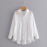 Tangada women embroidery white cotton shirts long sleeve solid elegant office ladies work wear blouses 3A80