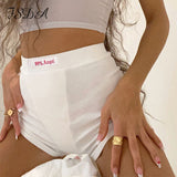 FSDA Summer White Letter Embroidery Biker Shorts Women Ribber Knit Black High Waist Casual Streetwear Shorts