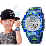 Navy Blue Camouflage Kids Watches LED Colorful Flash Digital Waterproof Clock For Boys Girls Date Week Creative Children's Watch