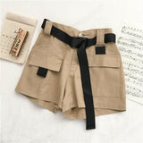 Genayooa Streetwear Shorts Women Fitness Korean Summer 2020 Woman High Waist Wide Leg Cargo Women's Shorts Feminino Pocket