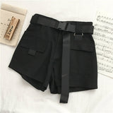 Genayooa Streetwear Shorts Women Fitness Korean Summer 2020 Woman High Waist Wide Leg Cargo Women's Shorts Feminino Pocket