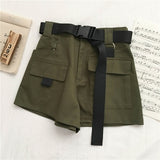 Genayooa Streetwear Shorts Women Fitness Korean Summer 2020 Woman High Waist Wide Leg Cargo Women's Shorts Feminino Pocket