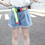New Fashion Girls High Waist Denim Shorts with Belt Baby Girls Jeans Shorts Summer Cute Kids Clothes for Teenagers 13-4 Years