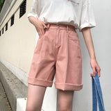 Shorts Women Solid Color High Wide Leg Trendy Harajuku Clothes Womens Summer Elastic Girl Simple All-match Short Student Elegant