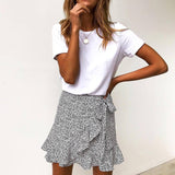Multi Dot Print Short Mini Skirts Women Summer Ruffle High Waist Bow Tie Skirt Ladies Streetwear Slim Bottoms Saias 2019