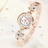Girls Watches Hello Kitty Women Watch Kids Children Luxury Rose Gold Rhinestone Quartz Wristwatches Clock Zegarek Dla Dzieci