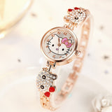 Girls Watches Hello Kitty Women Watch Kids Children Luxury Rose Gold Rhinestone Quartz Wristwatches Clock Zegarek Dla Dzieci