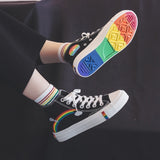 Women's Fashion 2020 Vulcanized Shoes Woman Sneakers New Rainbow Retro Canvas Shoes Flat Fashion Comfortable High Shoes Women