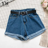 YuooMuoo All Match Sashes Casual Women Denim Shorts Crimping High Waist Slim Summer Jeans Shorts Feminino Chic Hot Ladies Bottom