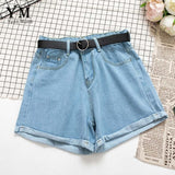 YuooMuoo All Match Sashes Casual Women Denim Shorts Crimping High Waist Slim Summer Jeans Shorts Feminino Chic Hot Ladies Bottom