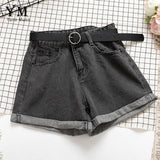 YuooMuoo All Match Sashes Casual Women Denim Shorts Crimping High Waist Slim Summer Jeans Shorts Feminino Chic Hot Ladies Bottom