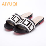 AIYUQI Women Slippers 2020 New summer Genuine Leather Flat Women slides  Mohair Casual Outdoor Slippers Women shoes