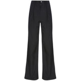 Rapwriter Streetwear Loose Black Sashes Straight Pant Women Hot Spring High Waist Pants Trousers Long Pant Buttons Capris Pocket