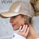 2020 Glitter Ponytail Baseball Cap Women Snapback Dad Hat Mesh Trucker Caps Messy Bun Summer Hat Female Adjustable Hip Hop Hats