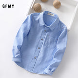 GFMY 2020 New Spring Autumn Oxford Textile Full Sleeve Solid color Blue boys white Shirt 3T-14T Kid Casual  School Clothes