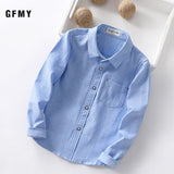 GFMY 2020 New Spring Autumn Oxford Textile Full Sleeve Solid color Blue boys white Shirt 3T-14T Kid Casual  School Clothes