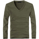 2020 Elastic Mens T-Shirt V-Neck Long Sleeve Men T Shirt For Male Lycra And Cotton T-Shirts Man Clothing TShirt Brand Tees