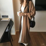 Korean Lace-up Long Shirt Dress Office Lady Casual Work Turn Down Collar Long Sleeve Dark Blue Loose Shirts Dress Women Blouse