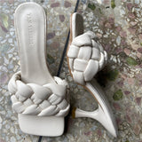 2020 Luxury Slides Women 7cm High Heels Mules Fetish Summer Sandals Low Heels Slippers Prom Platform Stripper Blue Fashion Shoes