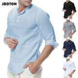 JDDTON 2020 New Men's Summer Long Sleeve Cotton Linen Long Sleeve Cotton Casual Breathable Shirts Style Solid Male Shirts JE065