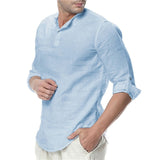 JDDTON 2020 New Men's Summer Long Sleeve Cotton Linen Long Sleeve Cotton Casual Breathable Shirts Style Solid Male Shirts JE065