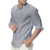 JDDTON 2020 New Men's Summer Long Sleeve Cotton Linen Long Sleeve Cotton Casual Breathable Shirts Style Solid Male Shirts JE065