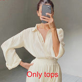 OOTN Khaki Pleated Wide Leg Pants Women Trousers Elegant Casual Palazzo Pants Elastic High Waist Ruched Oversized Pants Ladies
