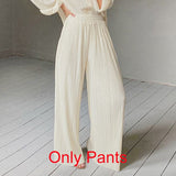 OOTN Khaki Pleated Wide Leg Pants Women Trousers Elegant Casual Palazzo Pants Elastic High Waist Ruched Oversized Pants Ladies