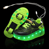 Children One Two Wheels Luminous Glowing Sneakers Gold Pink Led Light Roller Skate Shoes Kids Led Shoes Boys Girls USB Charging