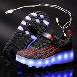 Children One Two Wheels Luminous Glowing Sneakers Gold Pink Led Light Roller Skate Shoes Kids Led Shoes Boys Girls USB Charging