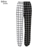 Sisterlinda Contrast Cargo Pant For Women T-shirt Loose Hight Waist Plaid Jogging Trousers Sport Pants Elasticity Sportpants Top