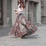 Fashion 2018 Summer Retro Luxury Printed Chiffon Women Skirt Maxi Long Female 50S Sashes Beach Skirt Elegant Boho Holidays New