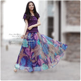 Fashion 2018 Summer Retro Luxury Printed Chiffon Women Skirt Maxi Long Female 50S Sashes Beach Skirt Elegant Boho Holidays New
